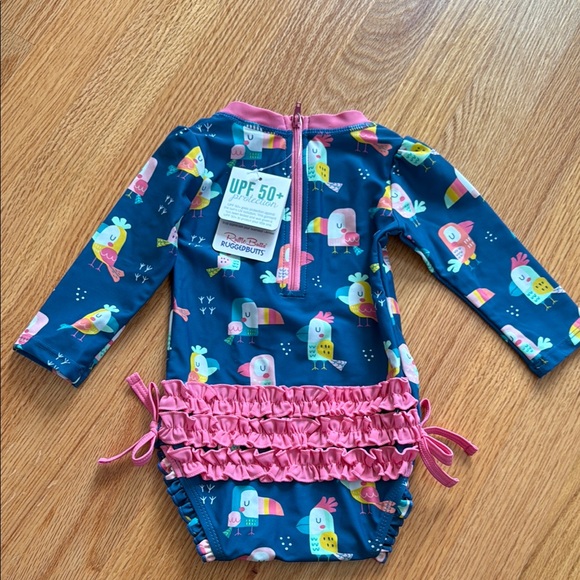 Ruffle Butts Blue and Pink Kids Swim One Piece - Picture 2 of 2